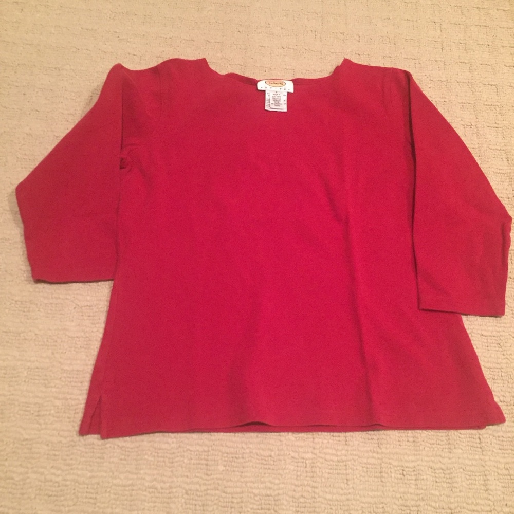 Talbots petite true red crop sleeve top